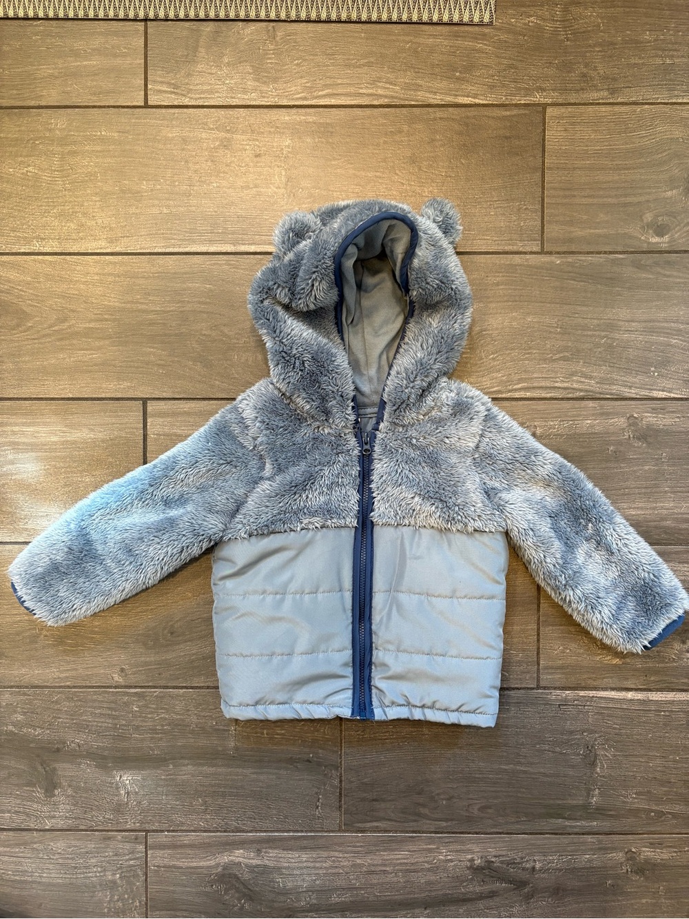 Kids Light Blue Faux Fur Hooded Jacket